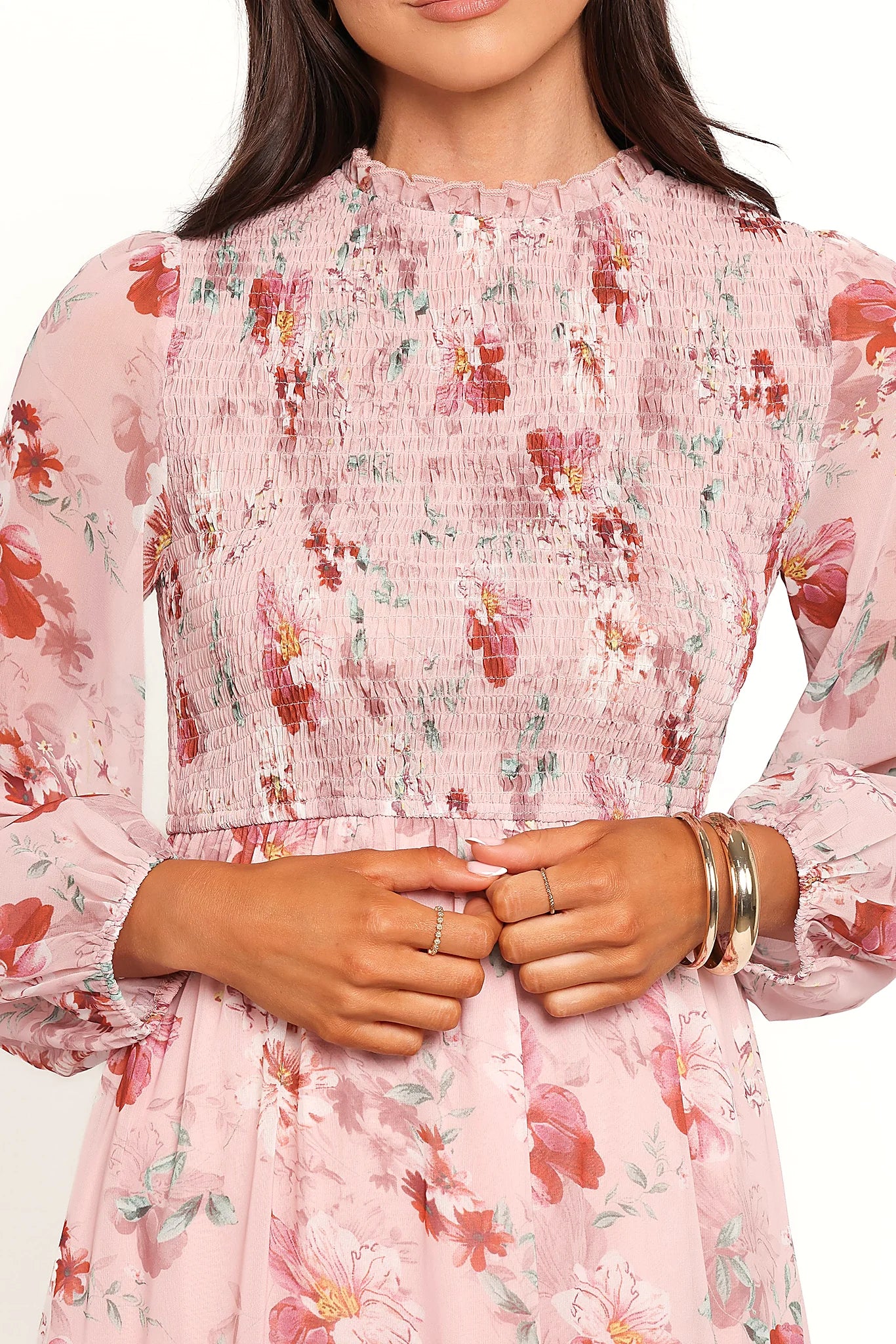 Alamea Long Sleeve Midi Dress - Pink Floral