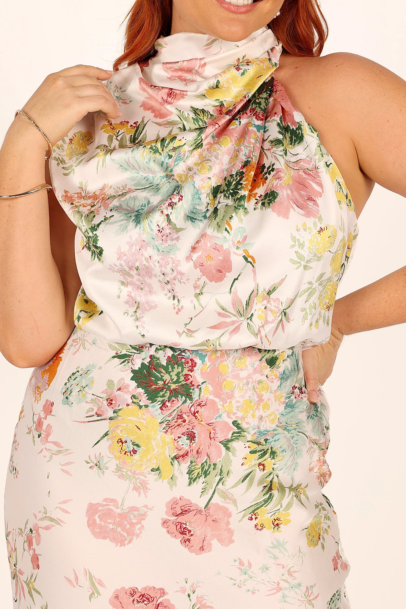 Anabelle Halter Neck Midi Dress - White Floral