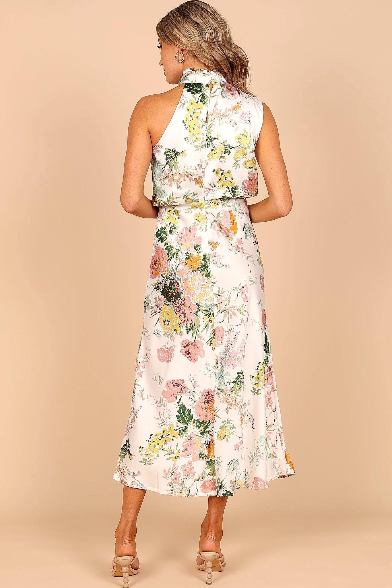 Anabelle Halter Neck Midi Dress - White Floral