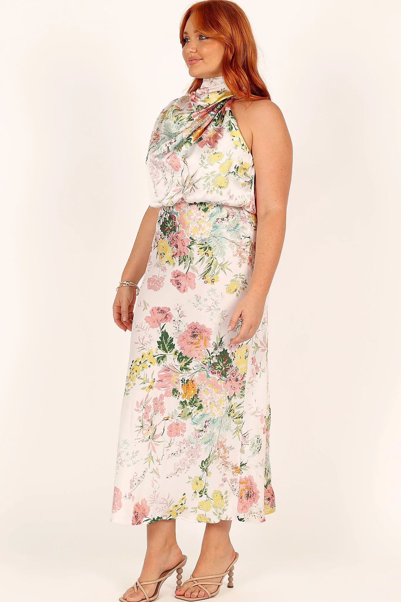 Anabelle Halter Neck Midi Dress - White Floral