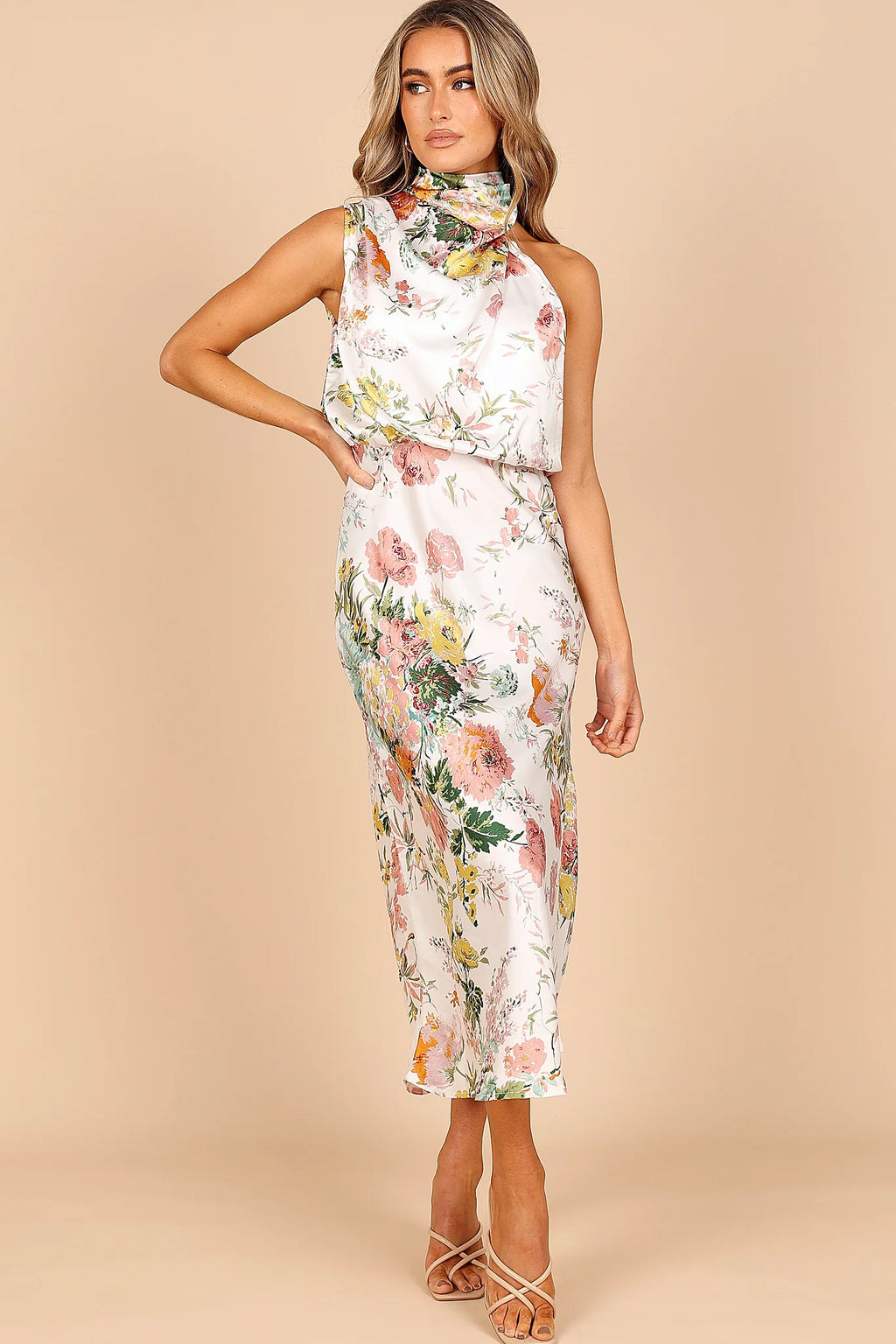 Anabelle Halter Neck Midi Dress - White Floral