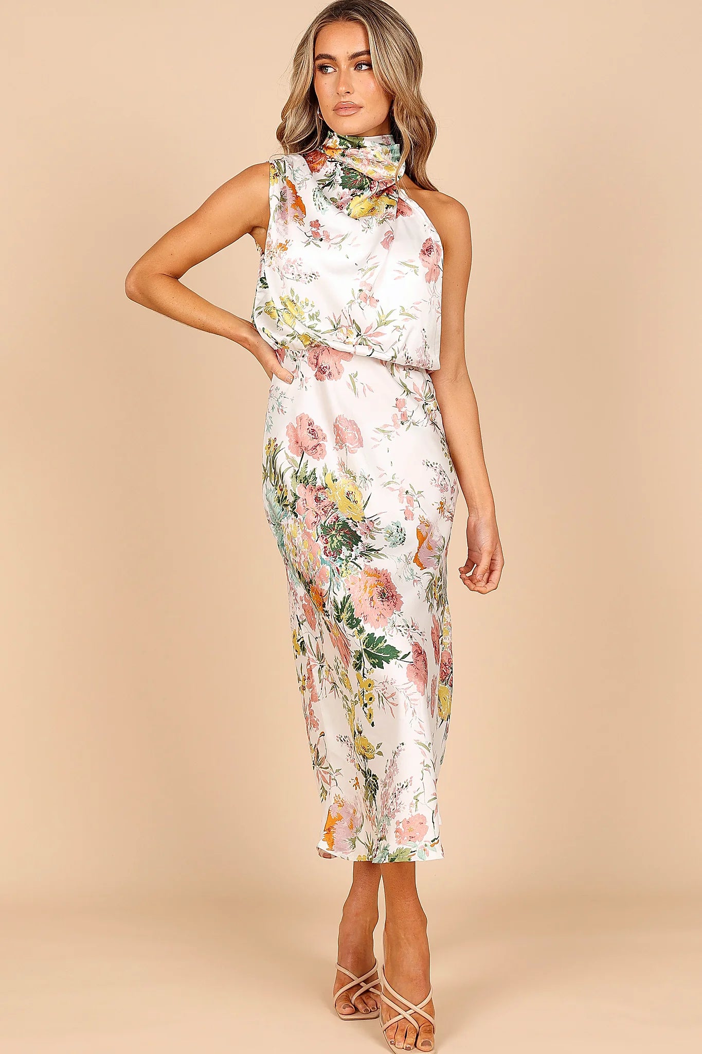 Anabelle Halter Neck Midi Dress - White Floral