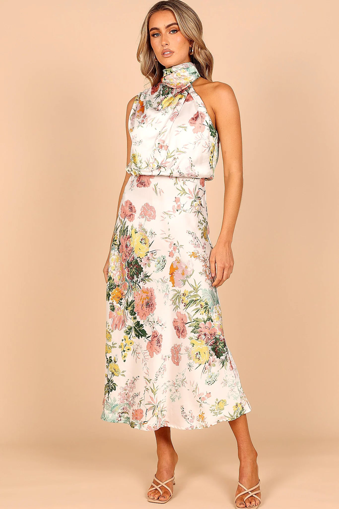Anabelle Halter Neck Midi Dress - White Floral