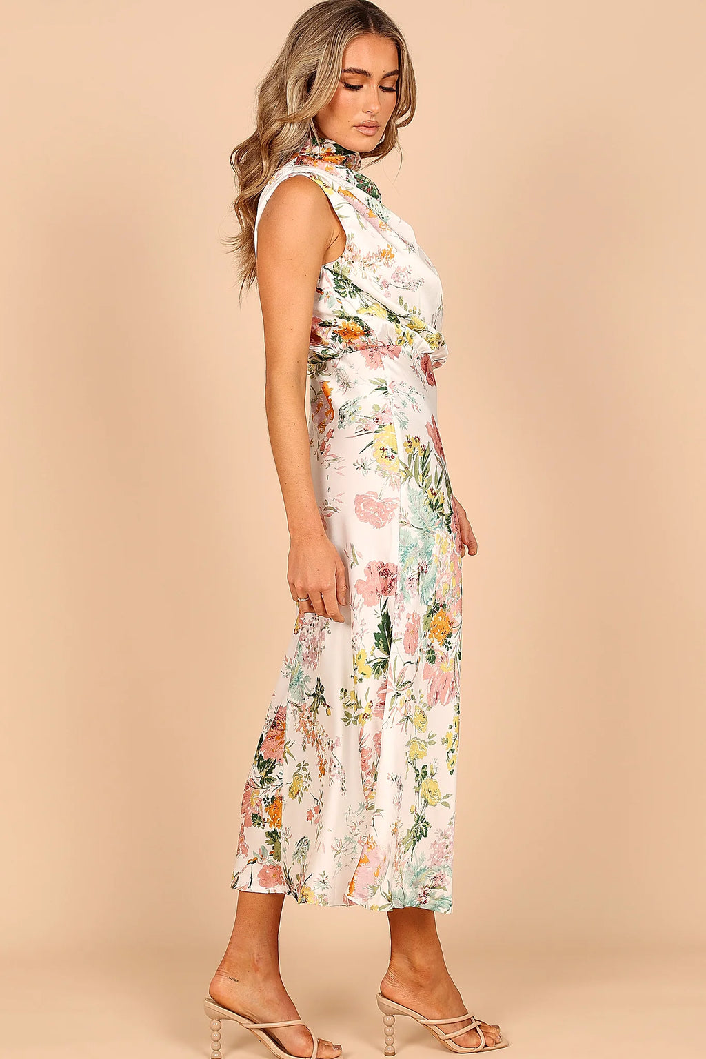 Anabelle Halter Neck Midi Dress - White Floral