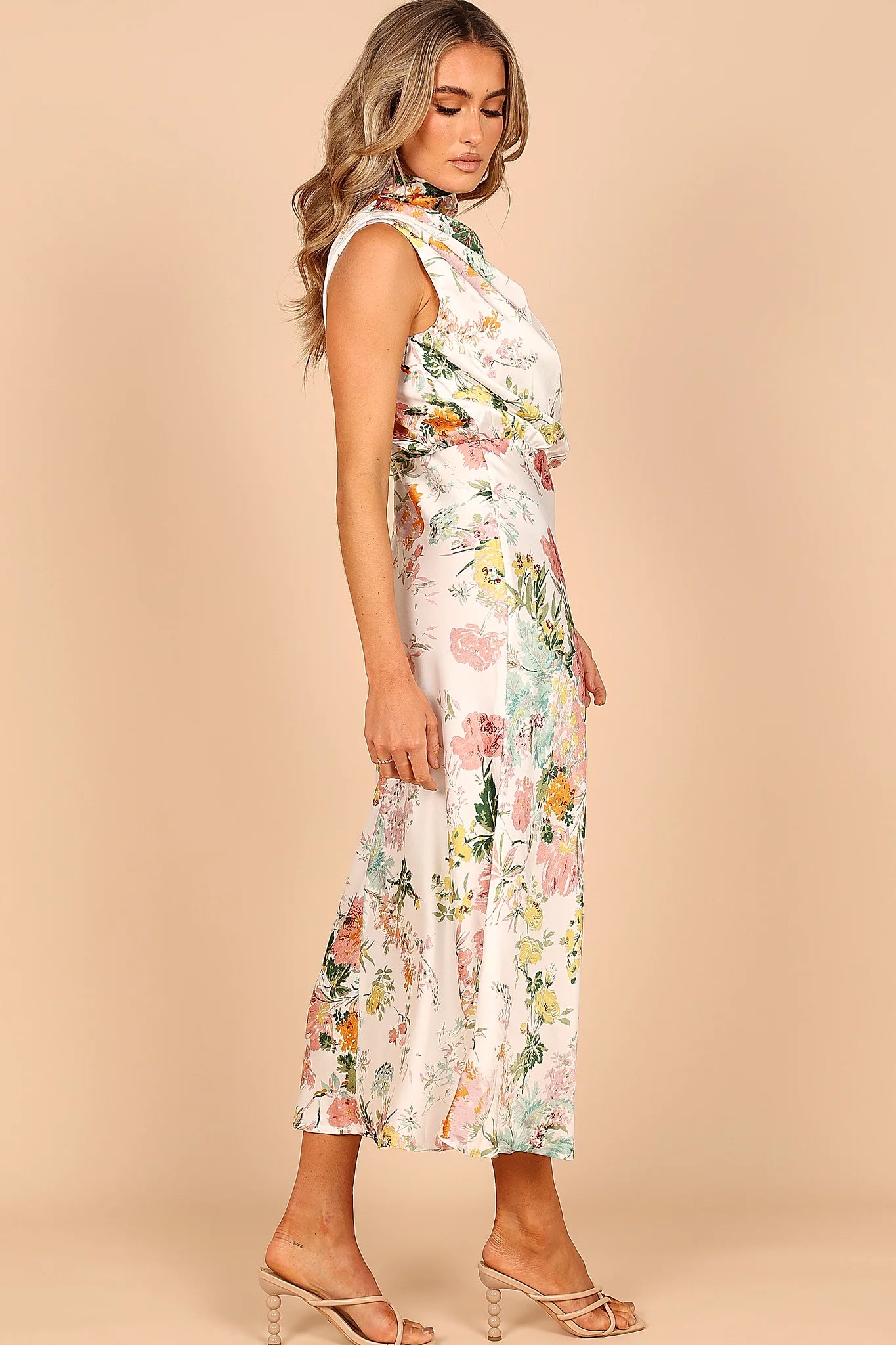 Anabelle Halter Neck Midi Dress - White Floral