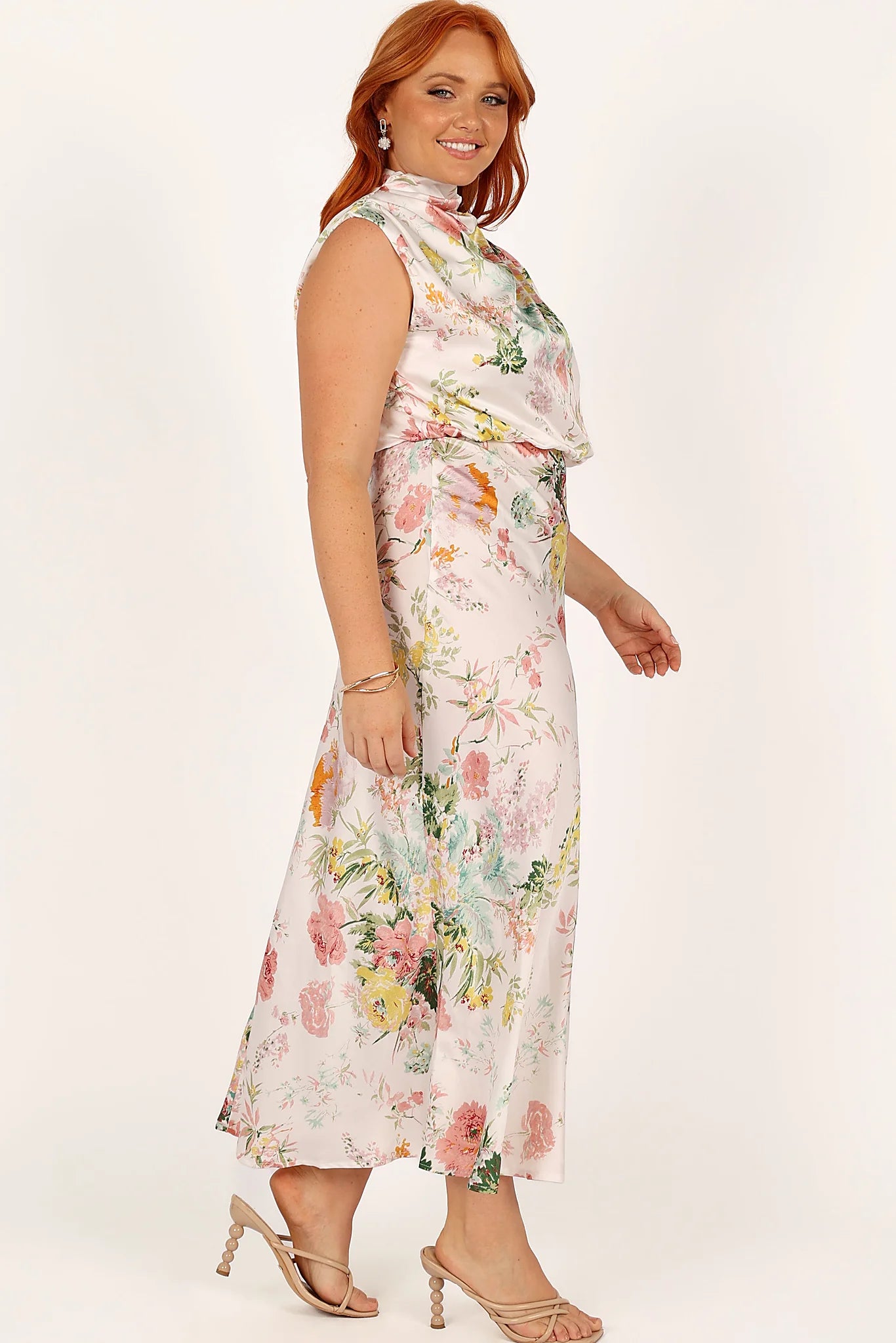 Anabelle Halter Neck Midi Dress - White Floral