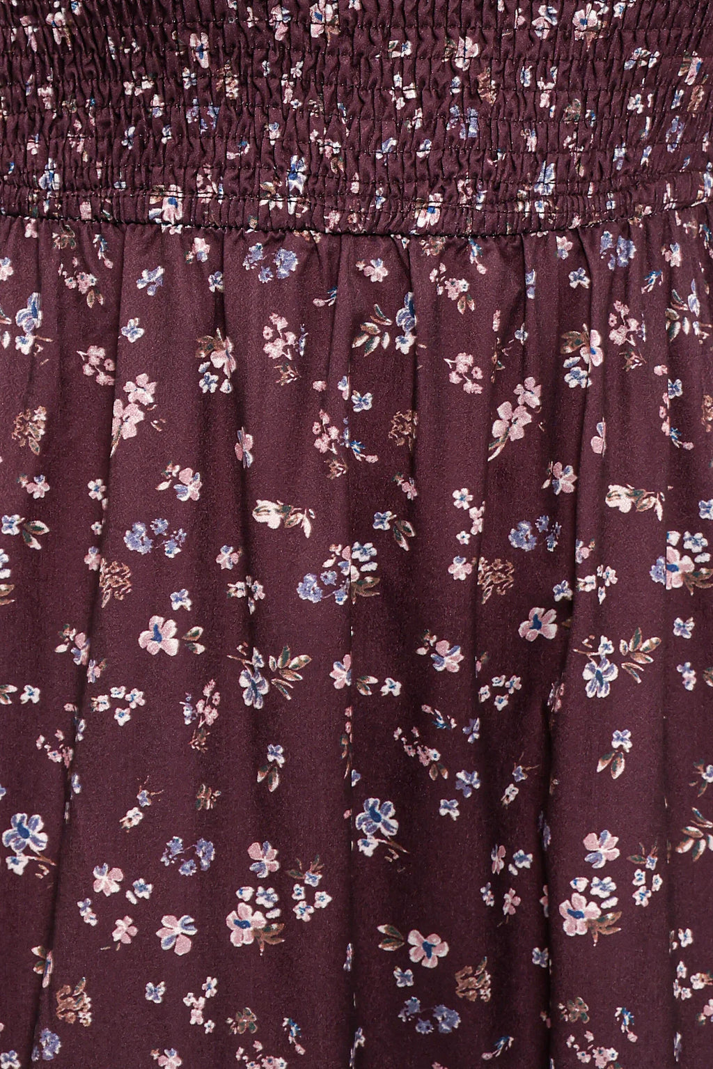 Edwina Shirred Frill Long Sleeve Midi Dress - Plum Floral