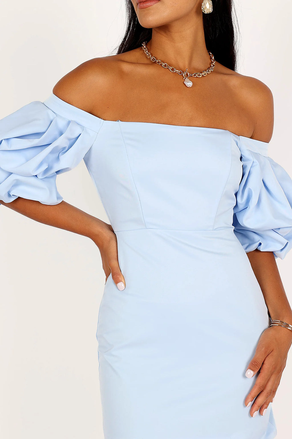 Fern Puff Sleeve Mini Dress - Icy Blue