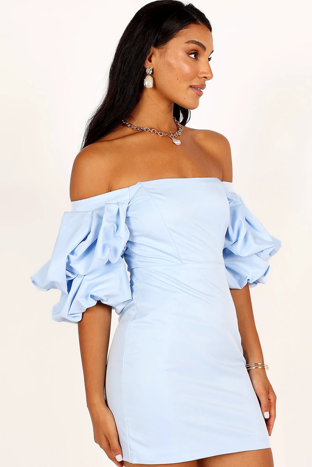 Fern Puff Sleeve Mini Dress - Icy Blue