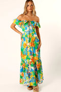 Tropical print maxi dress with a halter neck tie close