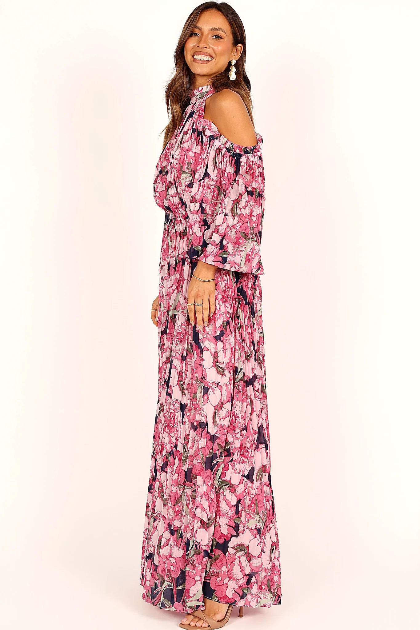 Hilary Pleated Maxi Dress - Pink Floral