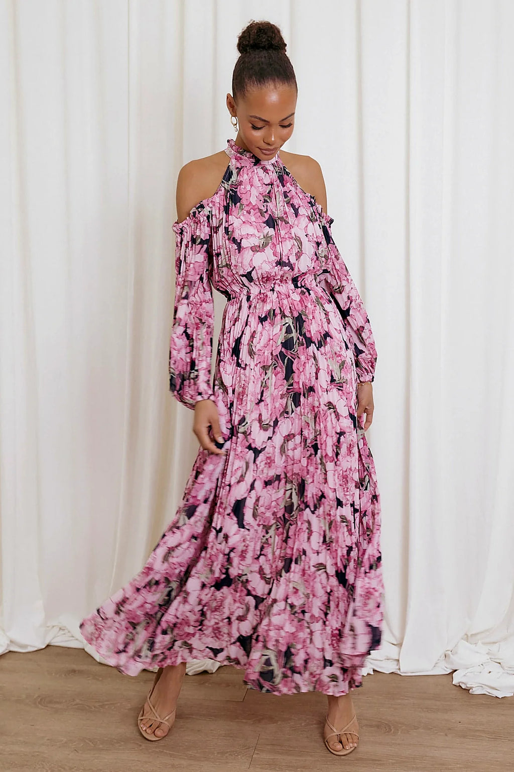 Hilary Pleated Maxi Dress - Pink Floral