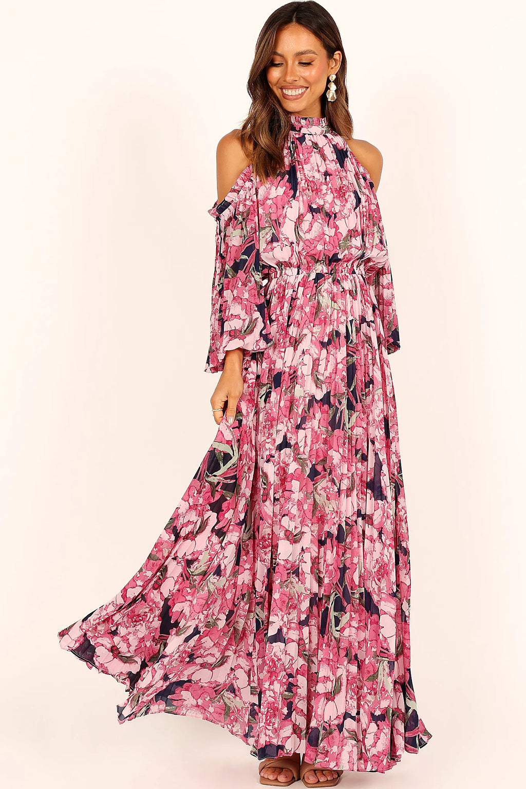 Hilary Pleated Maxi Dress - Pink Floral