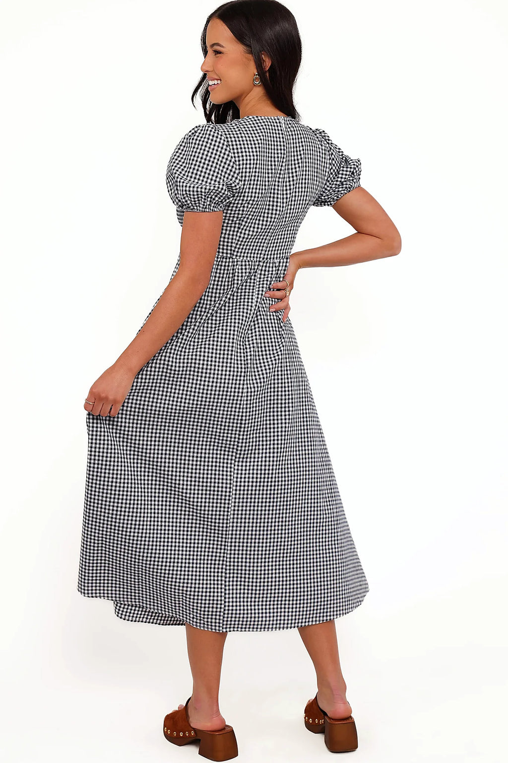 Ilyana Short Sleeve Maxi Dress - Navy Gingham