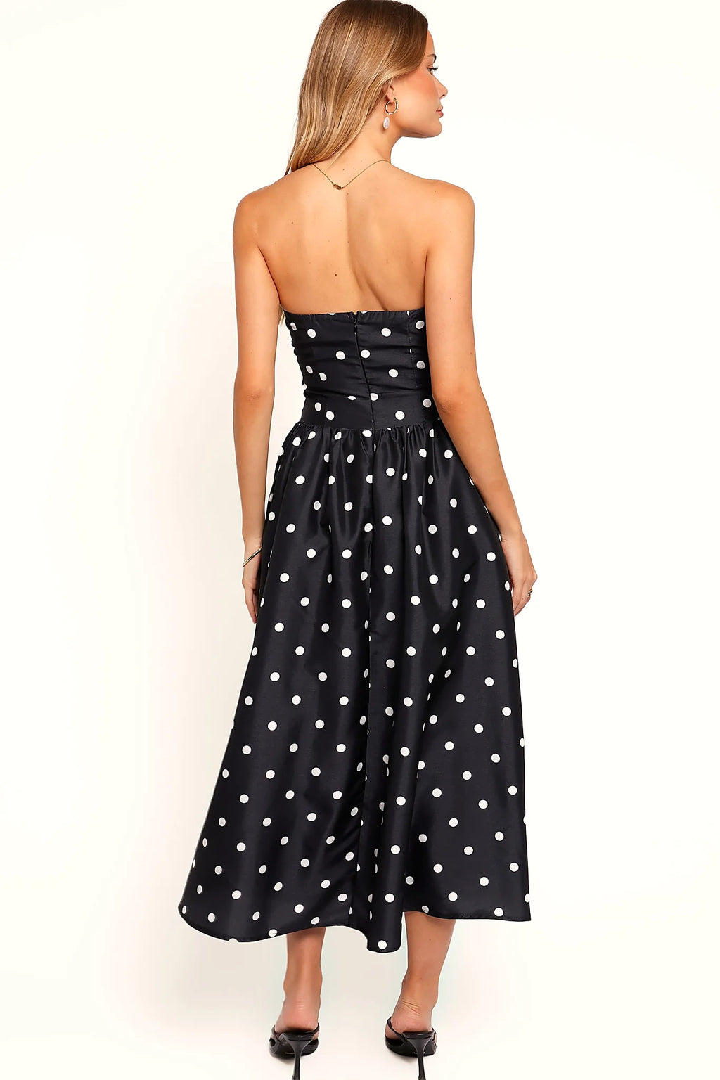 Kimbra Strapless Midi Dress - Black Polka Dot