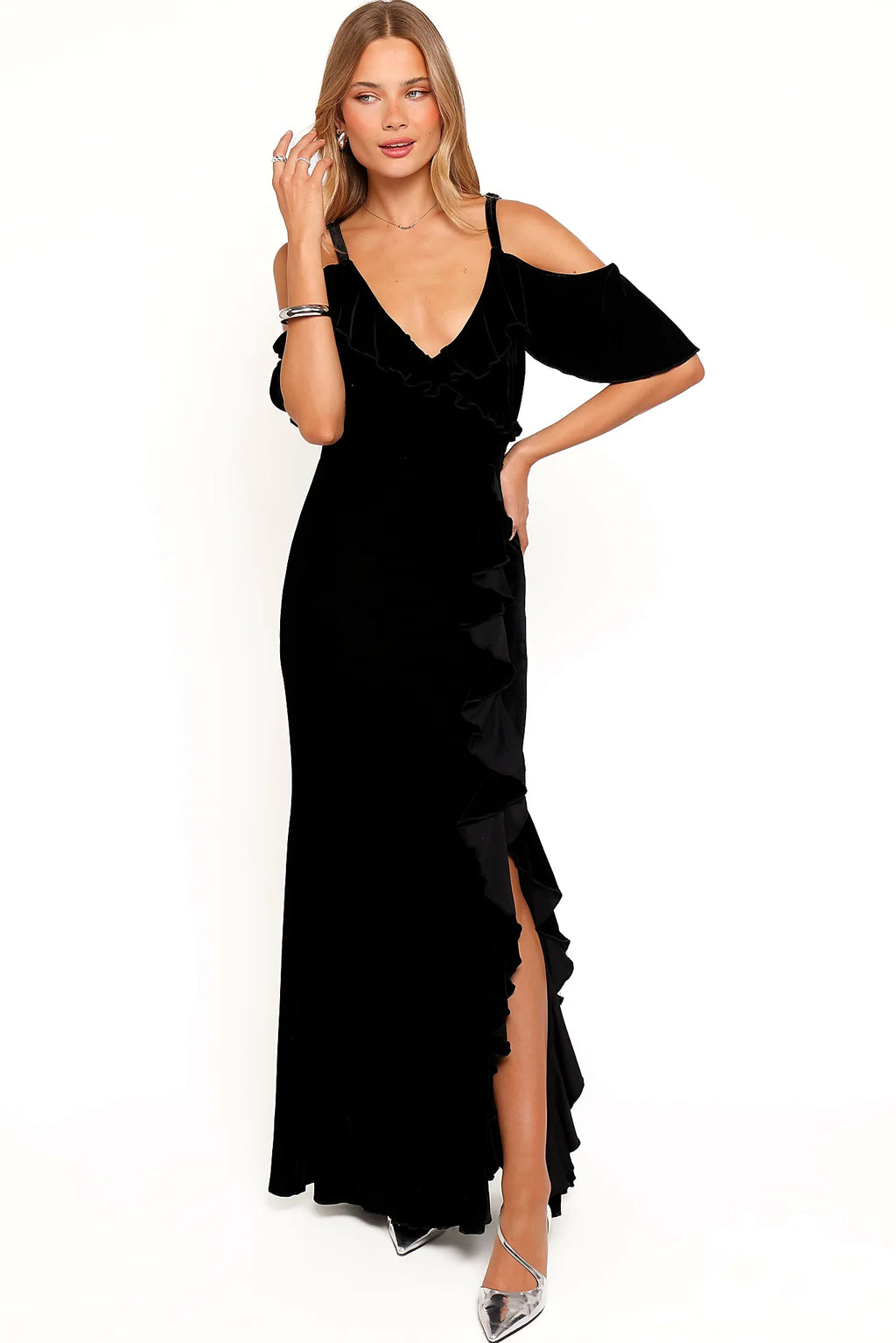 Micah Off Shoulder Velvet Maxi Dress - Black