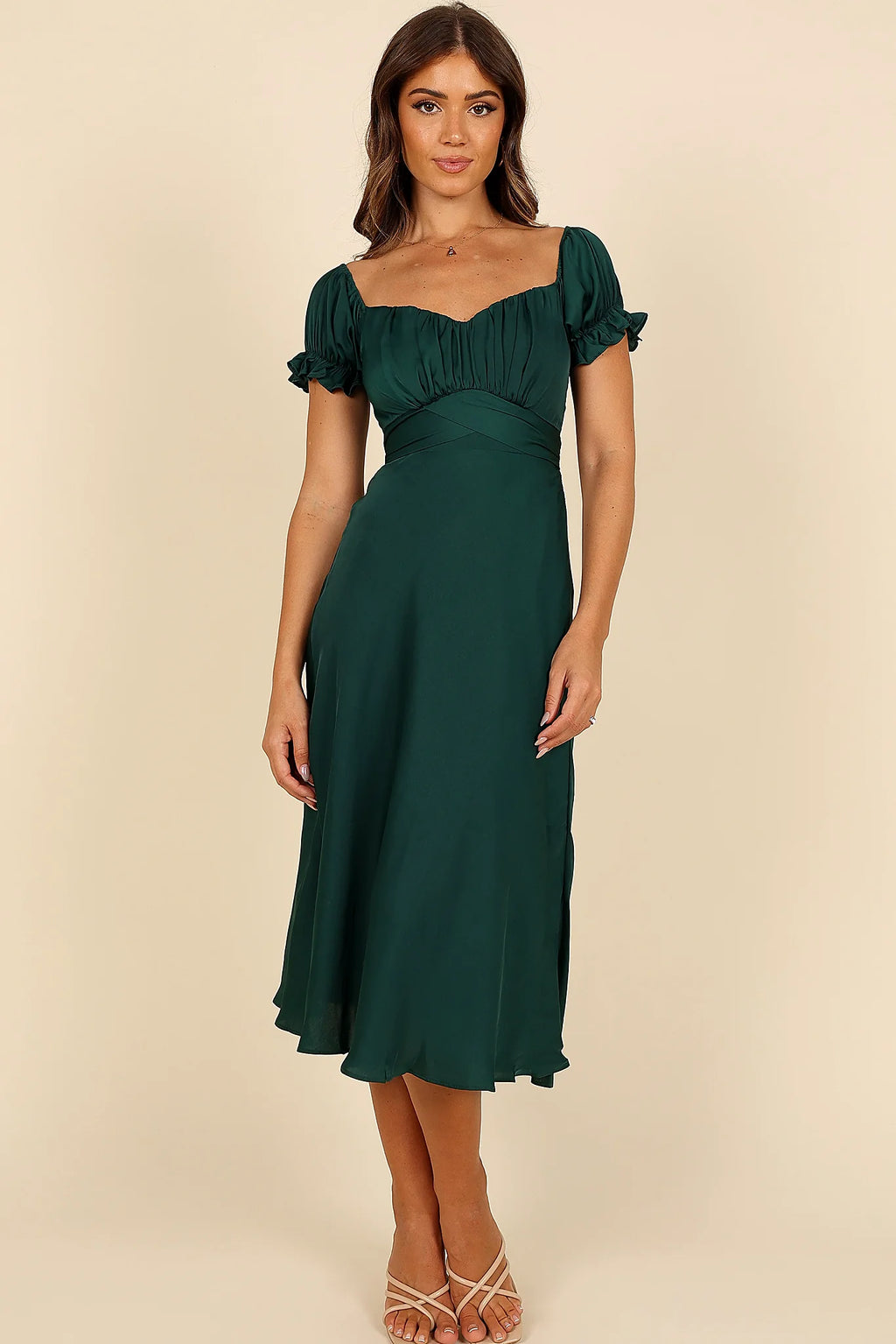 Mickenna Sweetheart Frill Midi Dress - Emerald