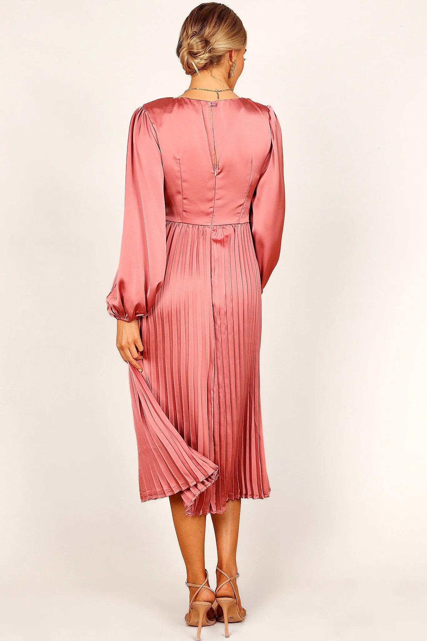 Noelle Twist Front Pleated Midi Dress - Blush