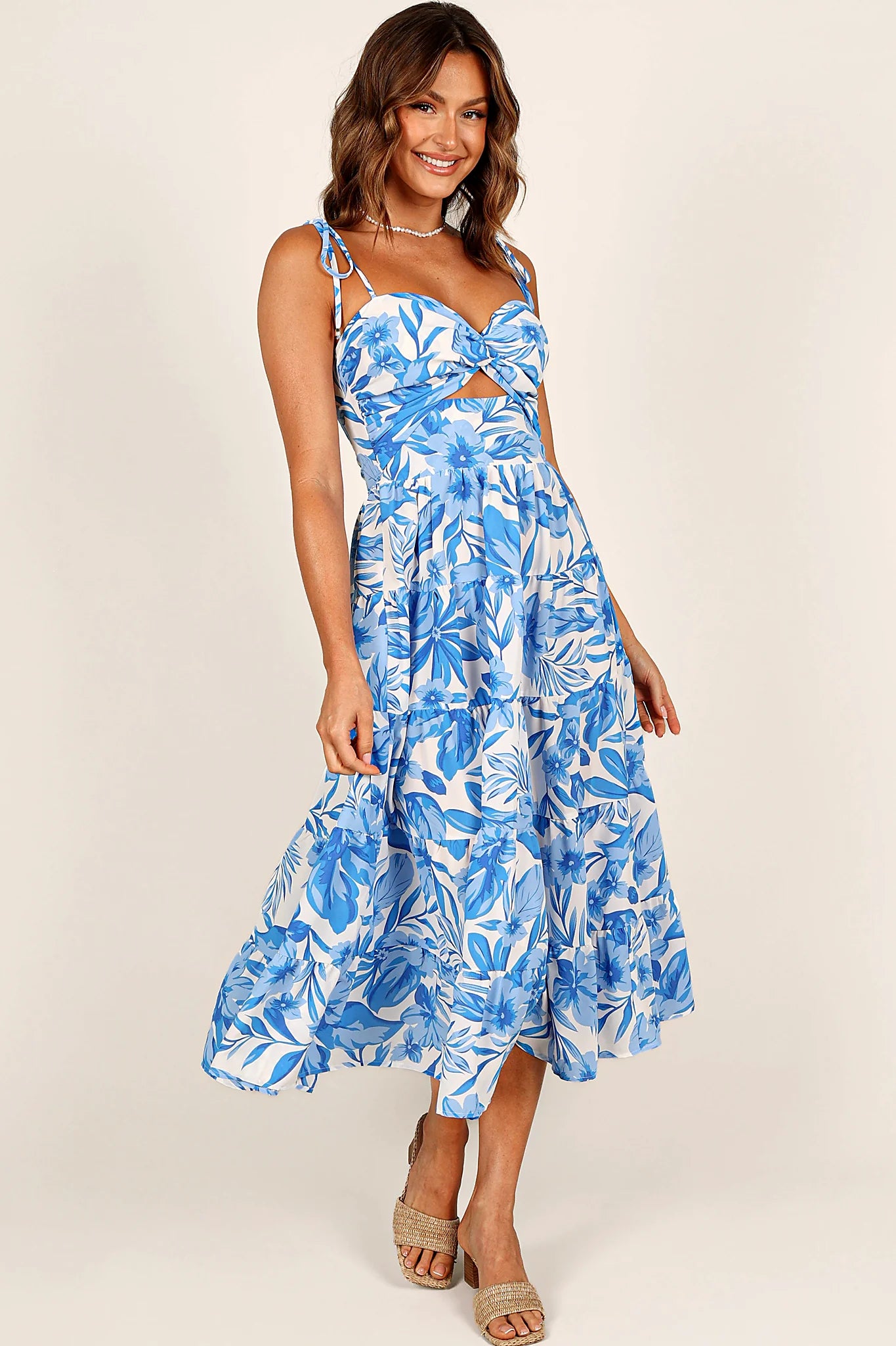 Rose Midi Dress - Blue/White