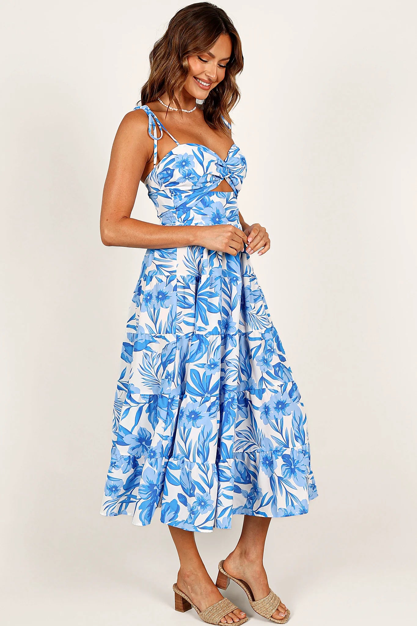 Rose Midi Dress - Blue/White