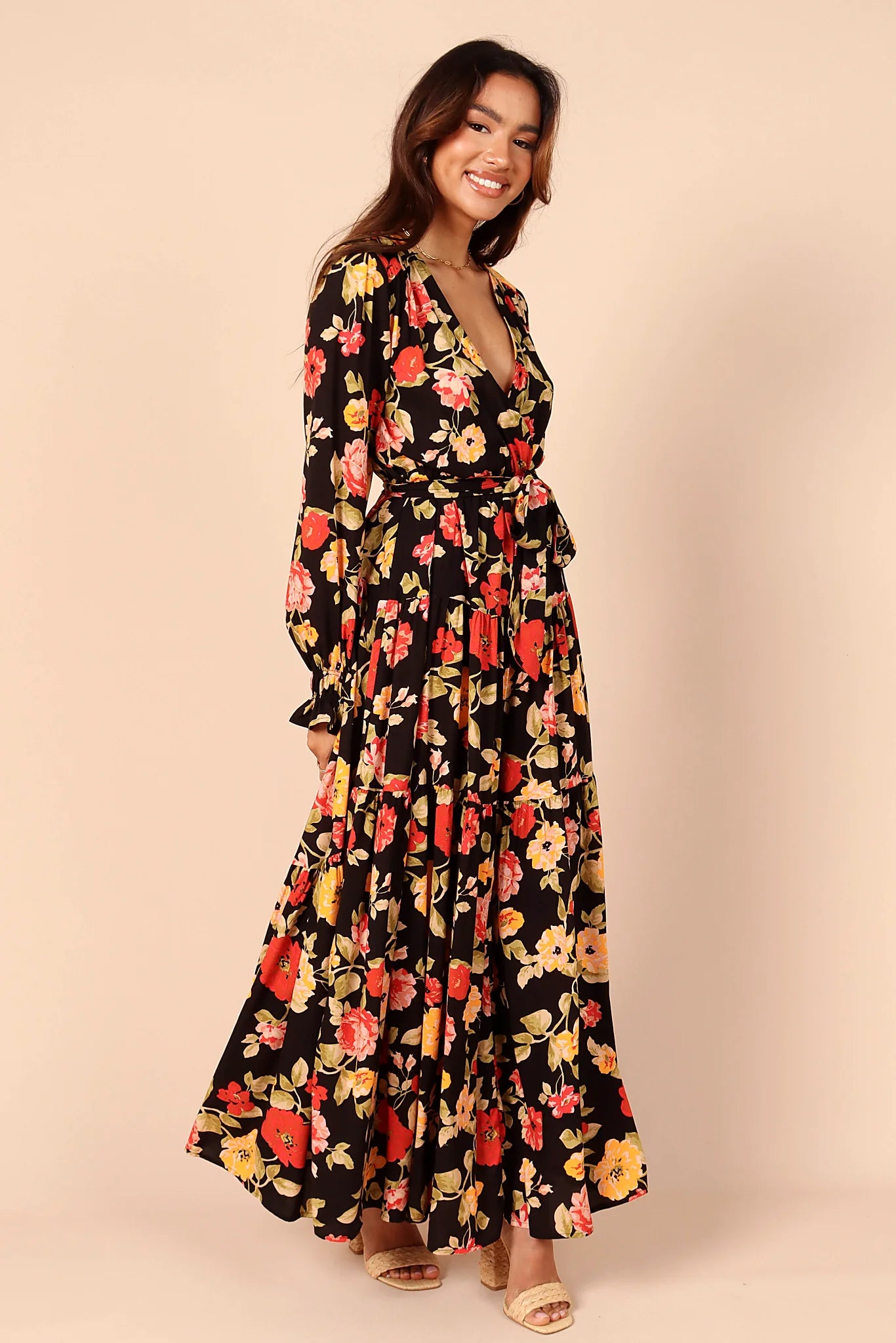 Ruana Maxi Dress - Black Floral