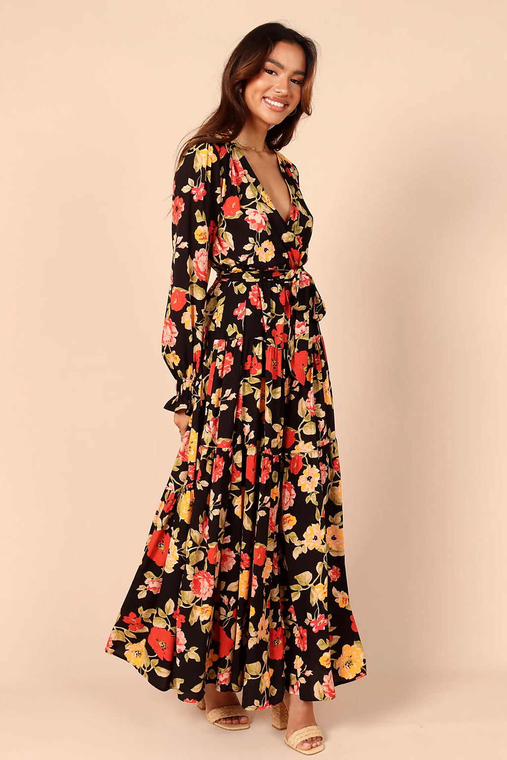 Ruana Maxi Dress - Black Floral