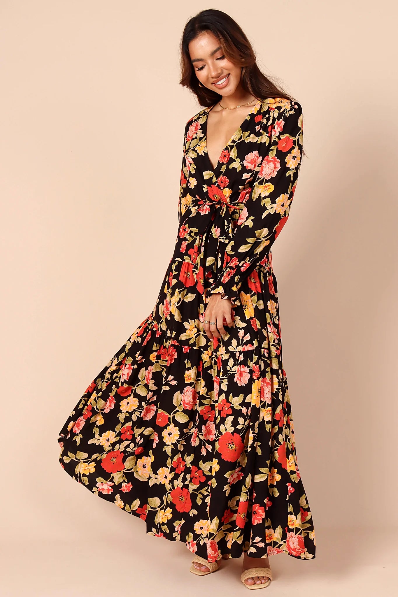 Ruana Maxi Dress - Black Floral