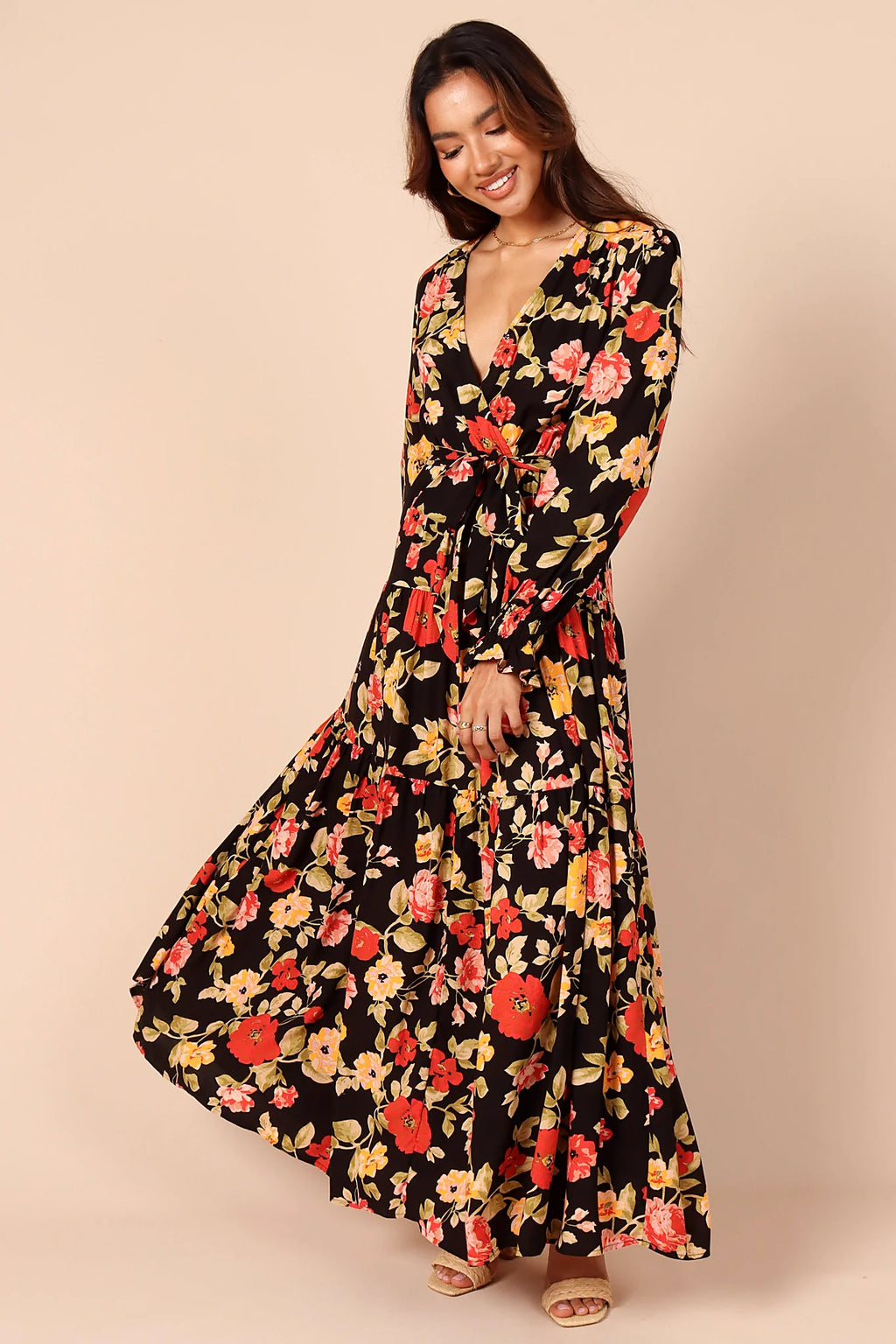Ruana Maxi Dress - Black Floral