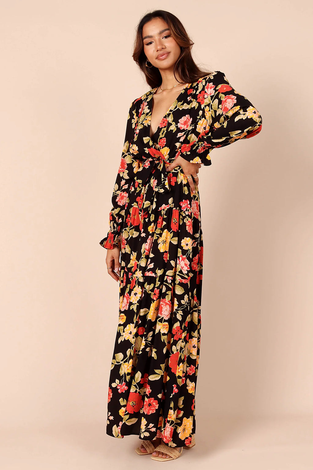 Ruana Maxi Dress - Black Floral