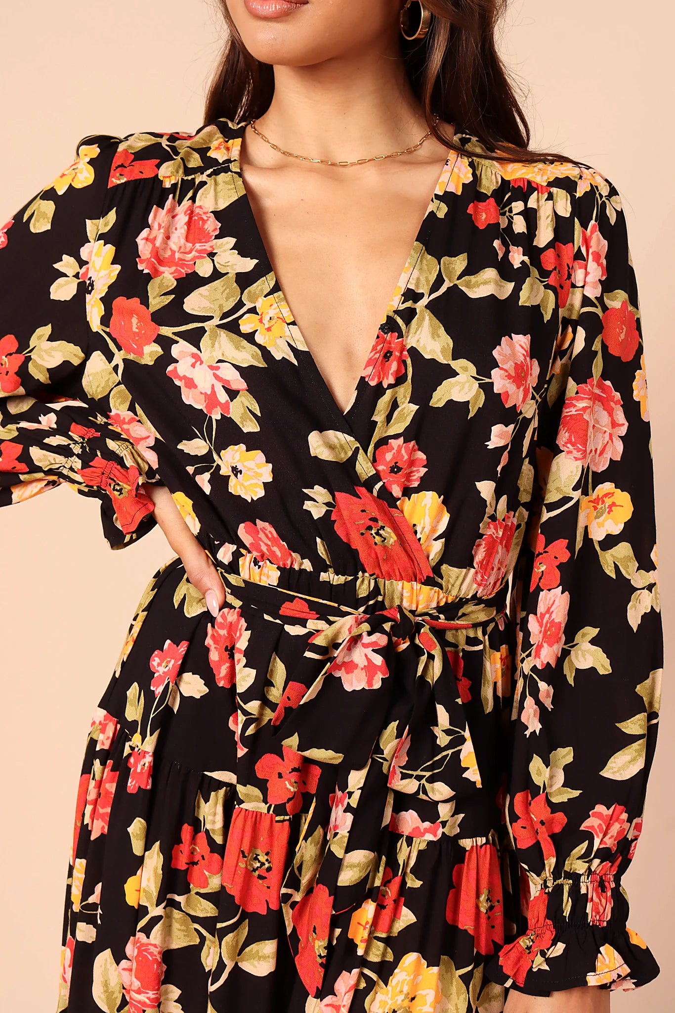 Ruana Maxi Dress - Black Floral